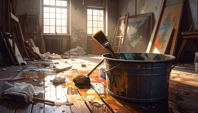 Art studio workspace scene