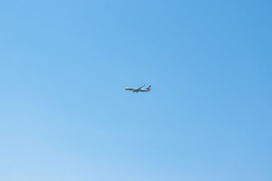 Paphos, Cyprus- September 5, 2023: Ryanair ultra low-cost airline plane flying from Paphos International Airport