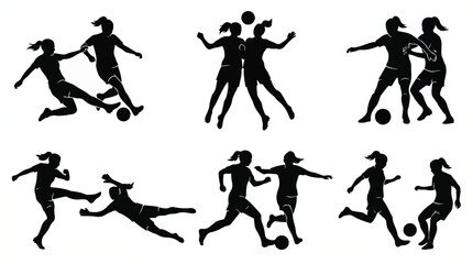 Obraz premium Silhouettes of women playing soccer in various poses