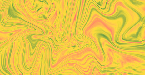 Obraz premium Abstract liquid marble pattern photograph featuring swirling organic curves of vibrant yellow green and soft orange colors creating a fluid dynamic movement that flows across the entirety of this arti