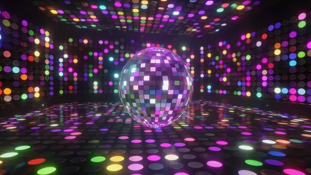 ミラーボールが回転するダンスフロアのループ