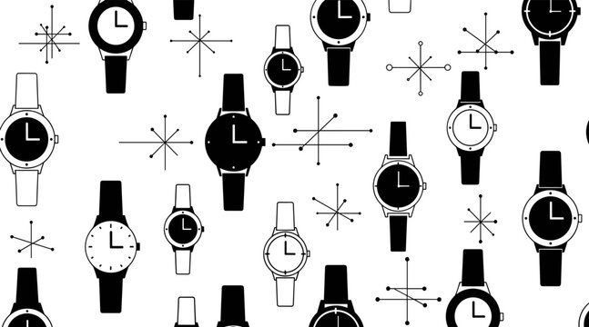 Wrist watches repeated pattern with atomic starbursts, no seamless