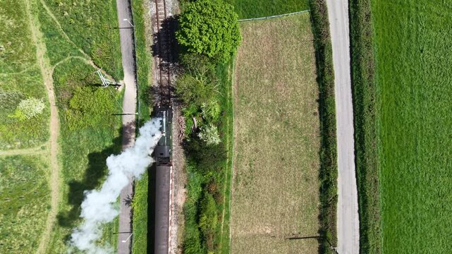 Heritage steam railway - birdseye view 4K