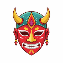Obraz premium Traditional Red Mask with Horns and Fierce Expression