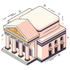 Fototapeta premium Isometric classical building illustration with columns and pediment