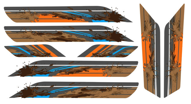 Off-Road Vehicle Decal Set with Mud Splatter and Racing Stripes