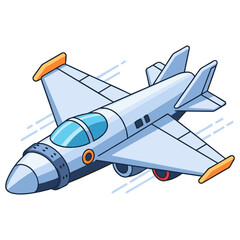 Fototapeta premium Illustrated cartoon airplane with blue wings on white background. No editable stroke