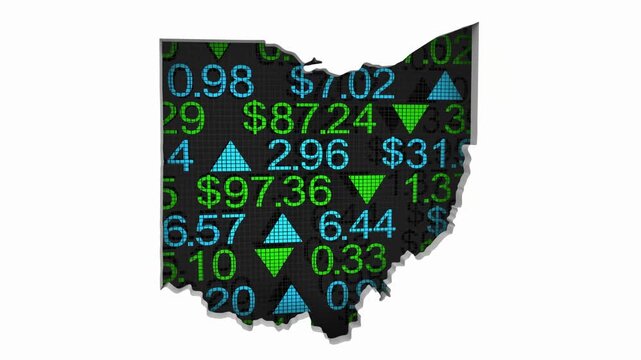 Ohio OH State Map Stock Market Ticker Economic Growth Investment Financial Outlook 3d Animation