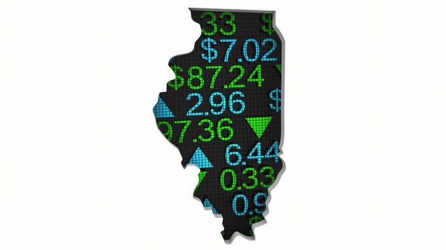 Illinois IL State Map Stock Market Ticker Economic Growth Investment Financial Outlook 3d Animation