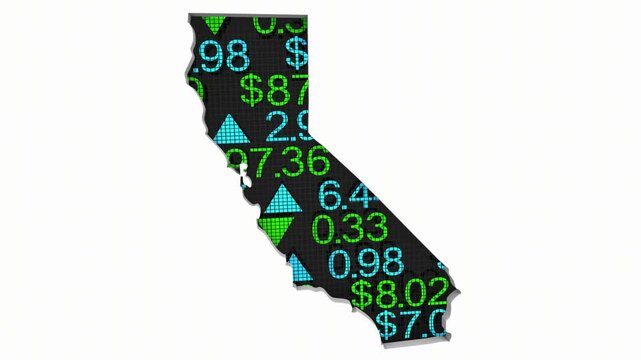 California CA State Map Stock Market Ticker Economic Growth Investment Financial Outlook 3d Animation