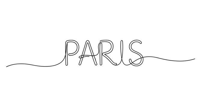Minimalistic continuous line art depicting the word paris in elegant typography. No editable strokes
