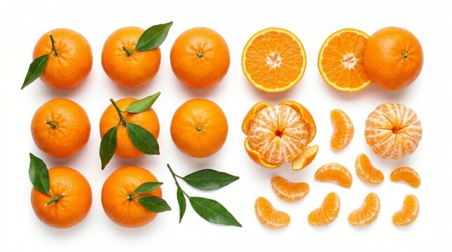 Arrangement of Fresh Tangerines and Mandarin Slices