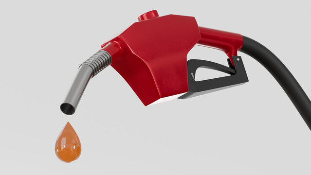Four red gas pump nozzles isolated background