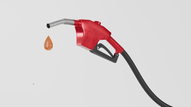 Four red gas pump nozzles isolated background