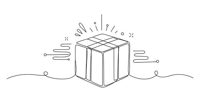 Minimalist line art of rubik's cube with abstract design elements. None editable stroke