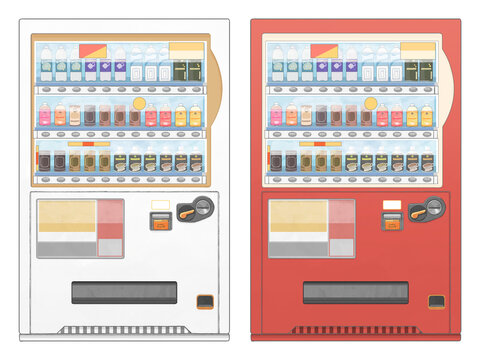 赤と白の自動販売機のイラスト