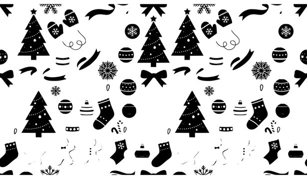 Christmas Winter Seamless Vector Pattern with Festive Holiday Elements for Surface Design