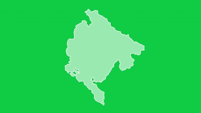 Montenegro map glow trace outline animation green background