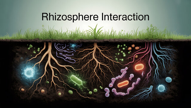 Rhizosphere interaction with roots and microorganisms in soil ecosystem  complex network of plant roots and microbes