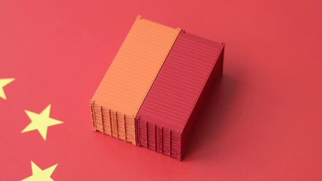 Cargo containers on the china flag as a conceptual backdrop for goods export and logistics. Cargo containers on the china flag as a background for your design