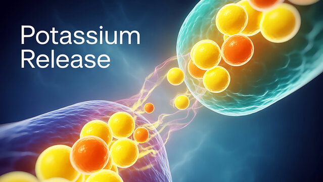 Potassium release from cell membrane vesicles transporting yellow and orange ions  biological process  cellular function  ion release