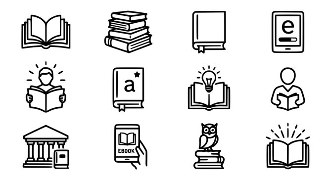 Open and closed book icon collection vector ebook and reading symbols