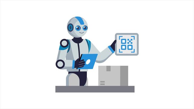 A robot scanning QR code  2D Flat Animation MP4 file