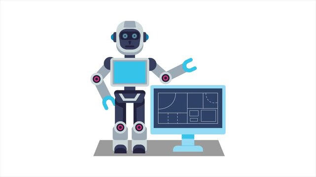 Ai robot with 3D Blueprint  2D Flat Animation MP4 file