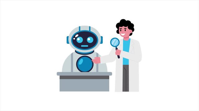 Ai assistant beside a scientist  2D Flat Animation MP4 file