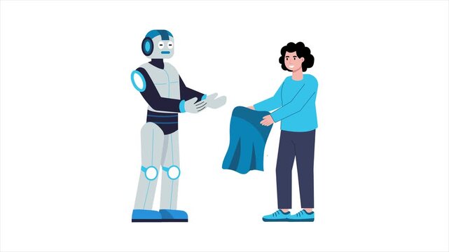 A robot assistant helping fold clothes  2D Flat Animation MP4 file