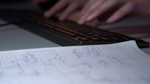 Closeup hand annotating bug reproduction steps in spiral notebook during debugging session, pen marking error traces and timestamps, monitor glow highlighting notes, methodical checklist and quality