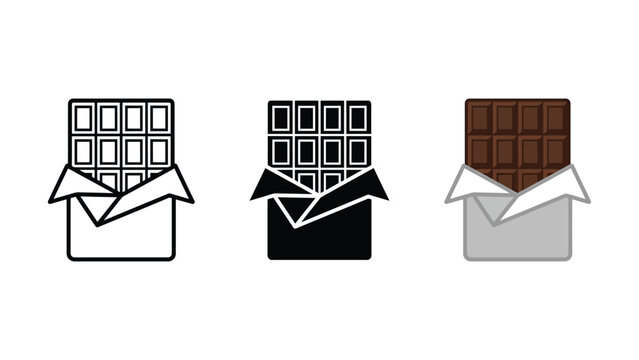 Chocolate bar icons set with outline silhouette colored versions chocolate illustration unwrapped delicious