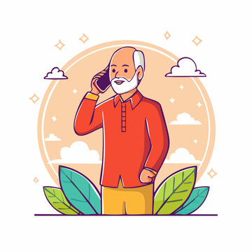 Elderly Man Talking on Cell Phone