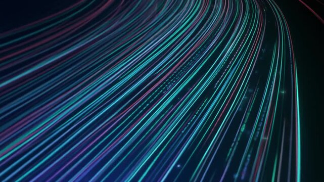 Data Stream of Digital Information Lines with Binary Code Flow