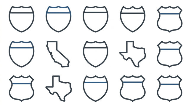 Collection of Interstate Highway Signs and State Outlines.