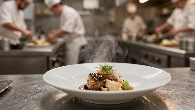 Chef Preparing a Delicious Dish in a Professional Kitchen