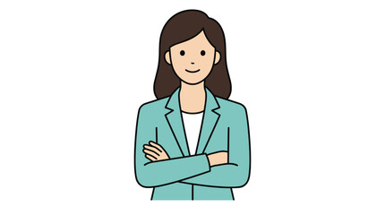 Fototapeta premium Professional businesswoman with brown hair standing confidently with her arms crossed in this digital illustration shot