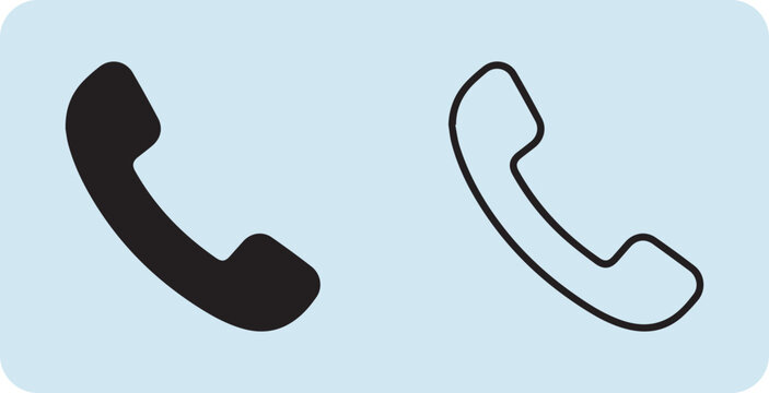 A pair of phone receiver icons, one solid black and one outline, displayed on a light blue rectangular background.