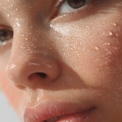 Fototapeta premium Hydrated Female Skin with Water Droplets Macro Beauty Shot