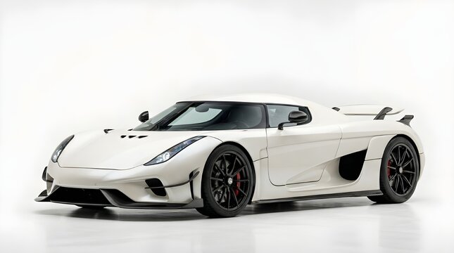 Sleek White Luxury Supercar in Futuristic Modern Architecture High-End White Sports Car Inside Minimalist Exhibition Showroom Cutting-Edge Exotic Concept Car in High-Tech Sci-Fi Interior