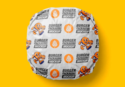 Hamburger wrapped paper mockup top view