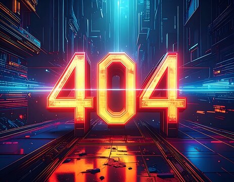Error 404 neon digital display.