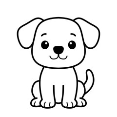 Fototapeta premium Cute hand-drawn puppy sitting illustration, black and white line art, minimalist pet design