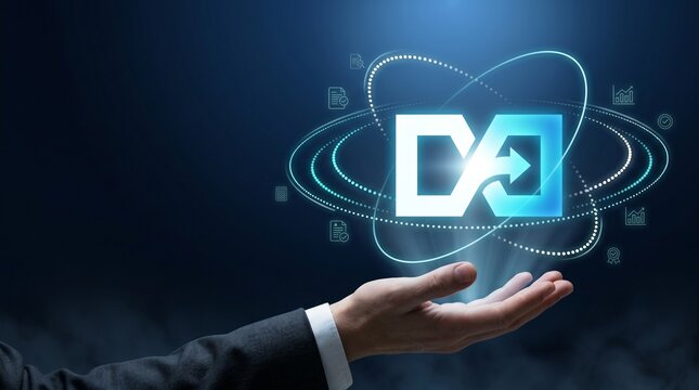 Digital transformation concept with abstract logo and hand