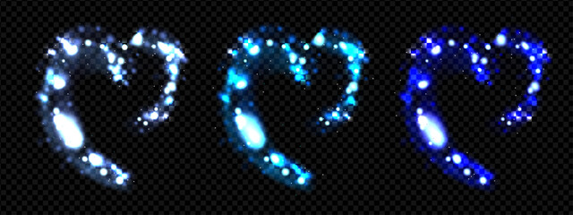 Blue Valentine bokeh light overlay. Firefly sparkle for casino glow decoration. Glitter and dust explode concept for Christmas. Luxury night twinkle with sequins trail motion. Shiny constellation © Mariia
