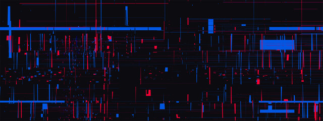 Vhs glitch effect and noise texture pattern for blue screen overlay. Cyber pixel interference background for cctv or video gamer play media. Static distortion graphic for bug horizontal vector © Mariia