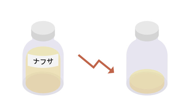 naphtha shortage and declining supply concept illustration with japanese label