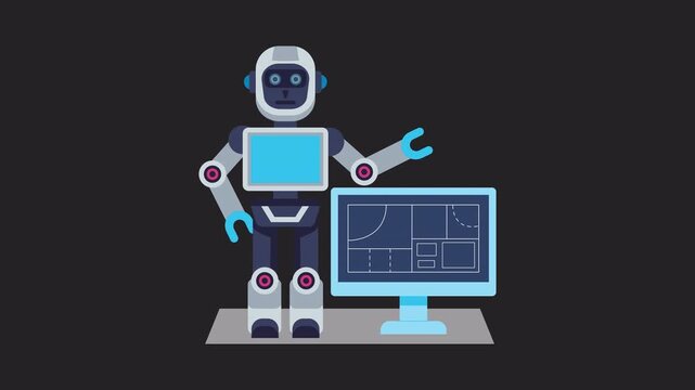 Ai robot with 3D Blueprint  2D Animation on Transparent Background