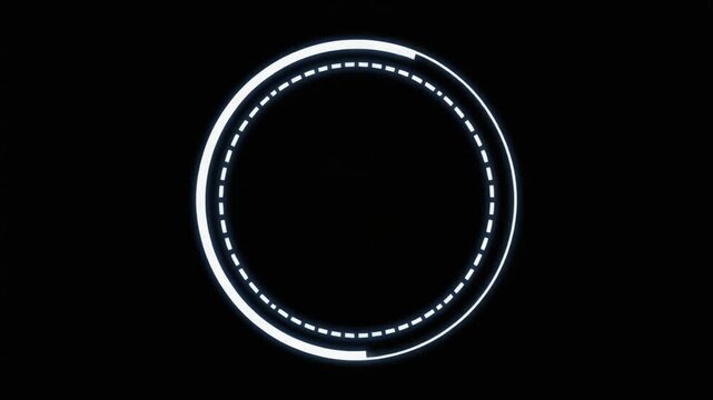 Futuristic digital interface animation on black background with glowing circular elements