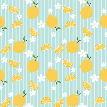 Tropical fruit summer background. Fruity lemon seamless pattern for background, texture, fabric, wrapping, textile, wallpaper, print or others	